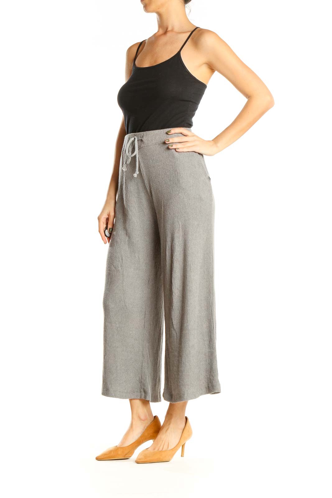 Gray Textured Casual Pants