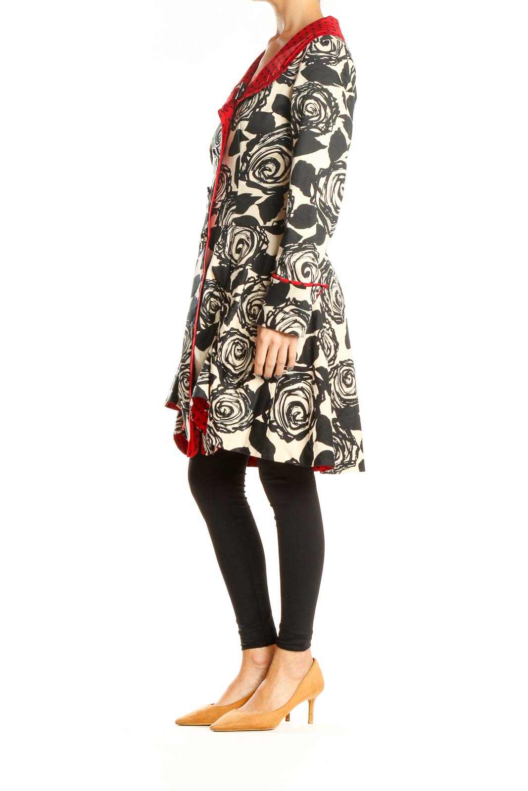 Red White Black Floral Polka Dot Retro Coat