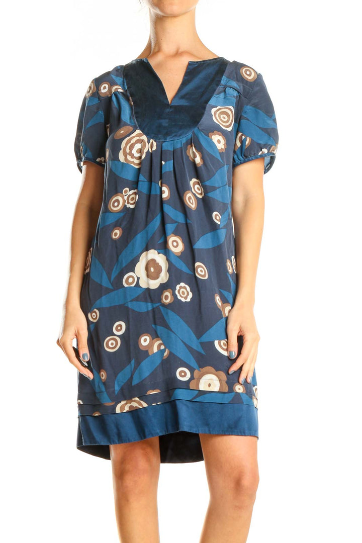 Blue Floral Print Retro Sheath Dress