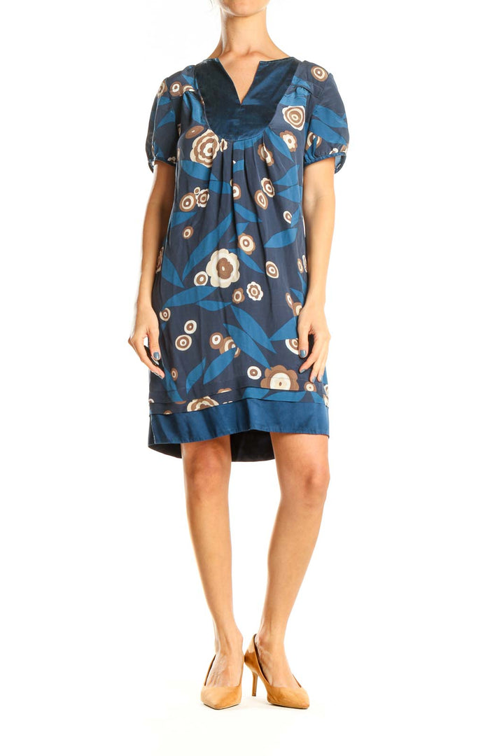 Blue Floral Print Retro Sheath Dress