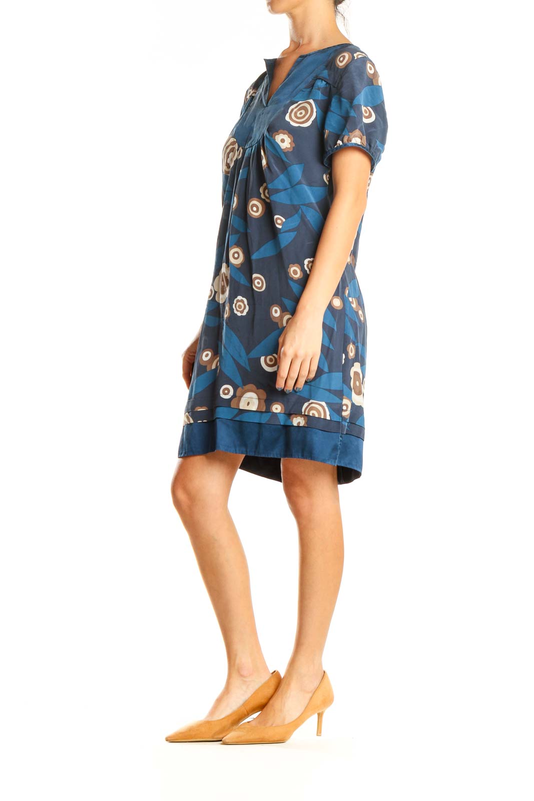 Blue Floral Print Retro Sheath Dress