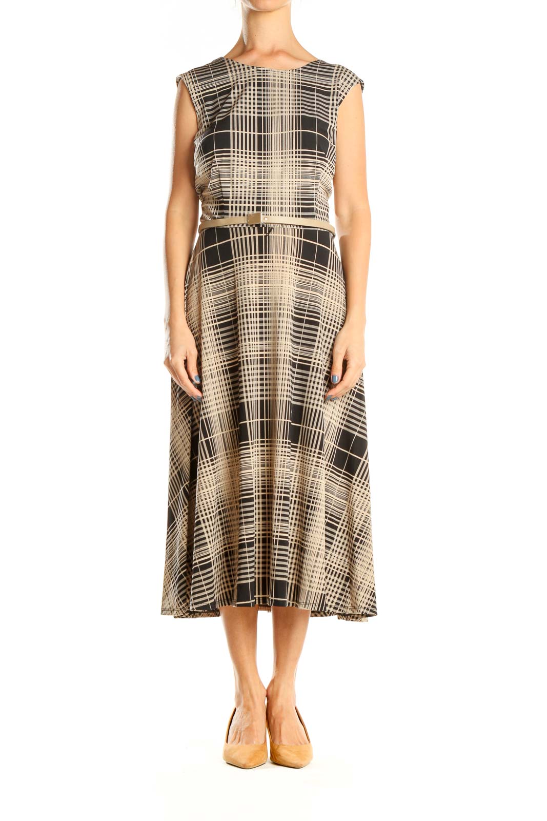 Brown Plaid Belted Retro Fit & Flare Dress