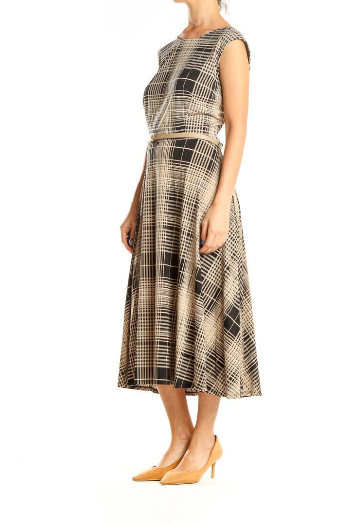 Brown Plaid Belted Retro Fit & Flare Dress