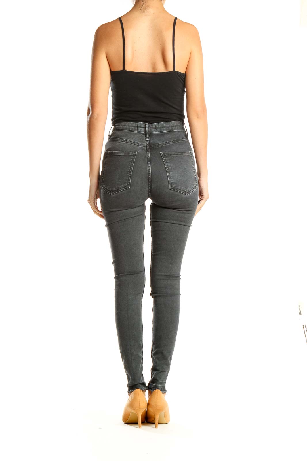 Gray Black High Waisted Distressed Skinny Jeans