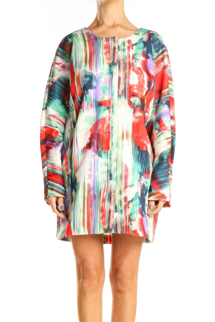 Multicolor Long Sleeve Printed Shift Dress