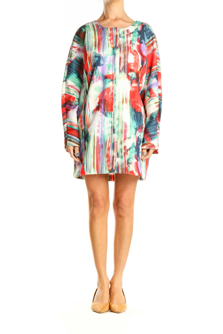 Multicolor Long Sleeve Printed Shift Dress