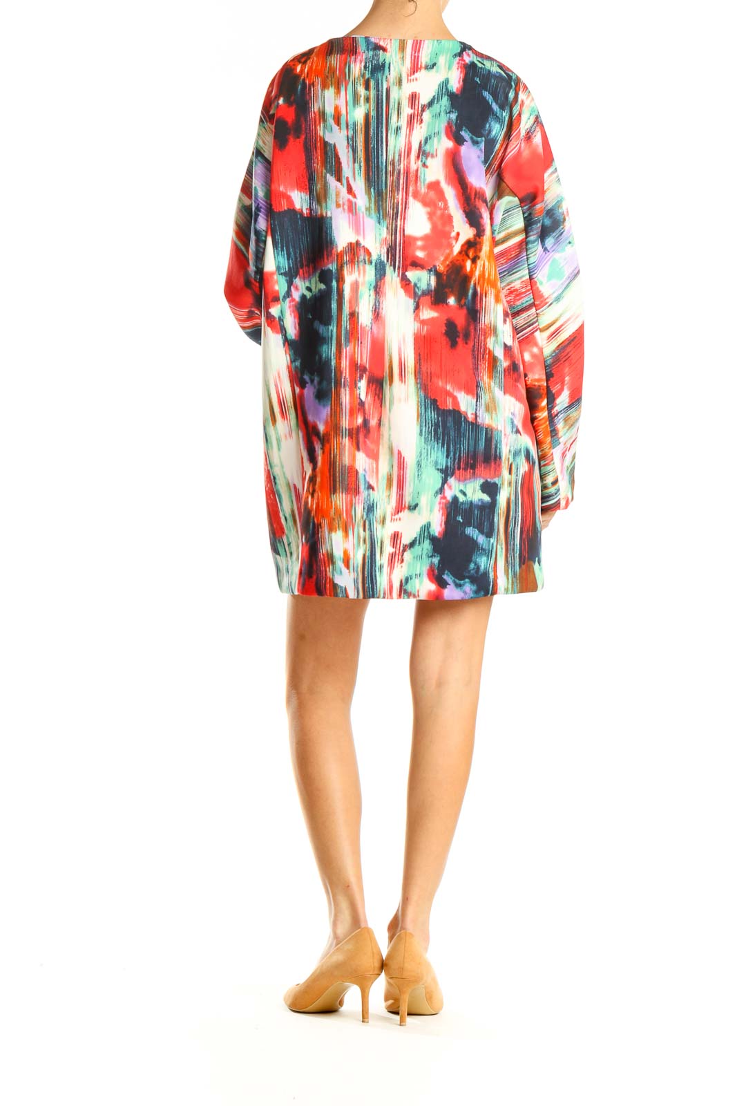 Multicolor Long Sleeve Printed Shift Dress