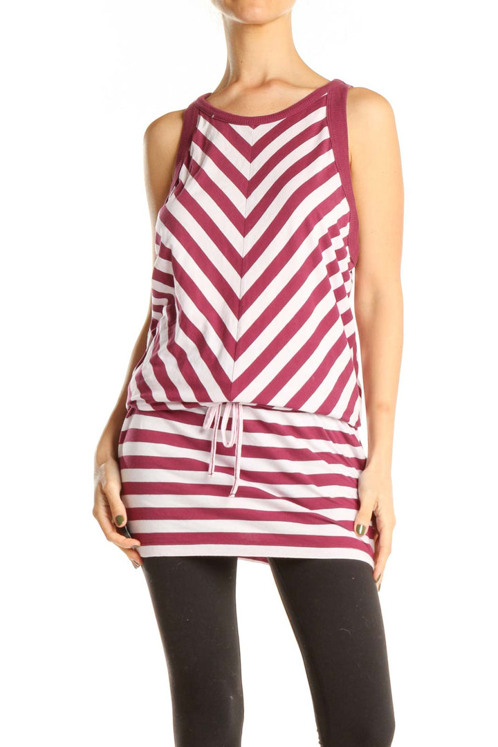 Pink White Striped Casual Top