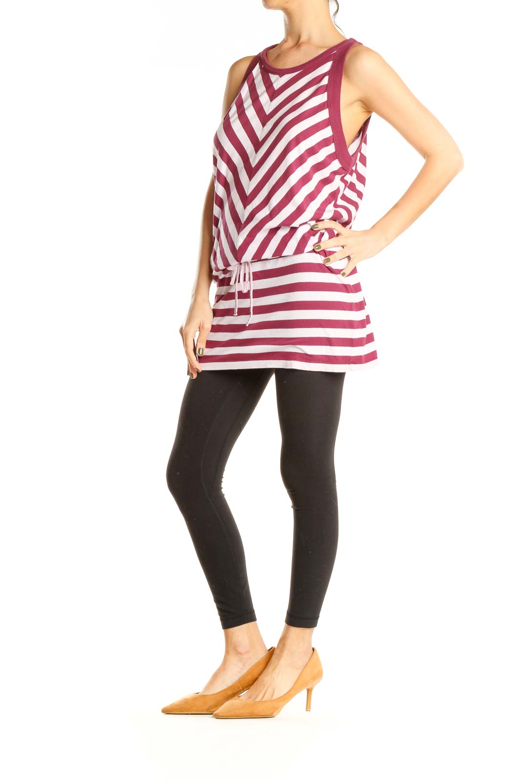 Pink White Striped Casual Top