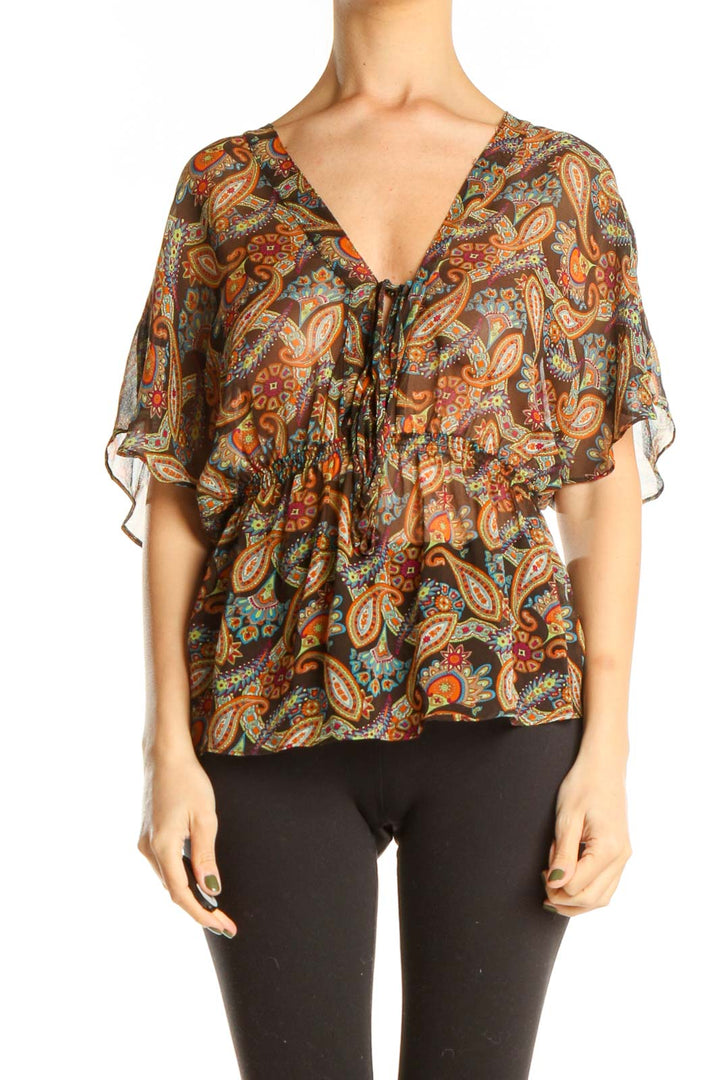 Brown Paisley Bohemian Blouse