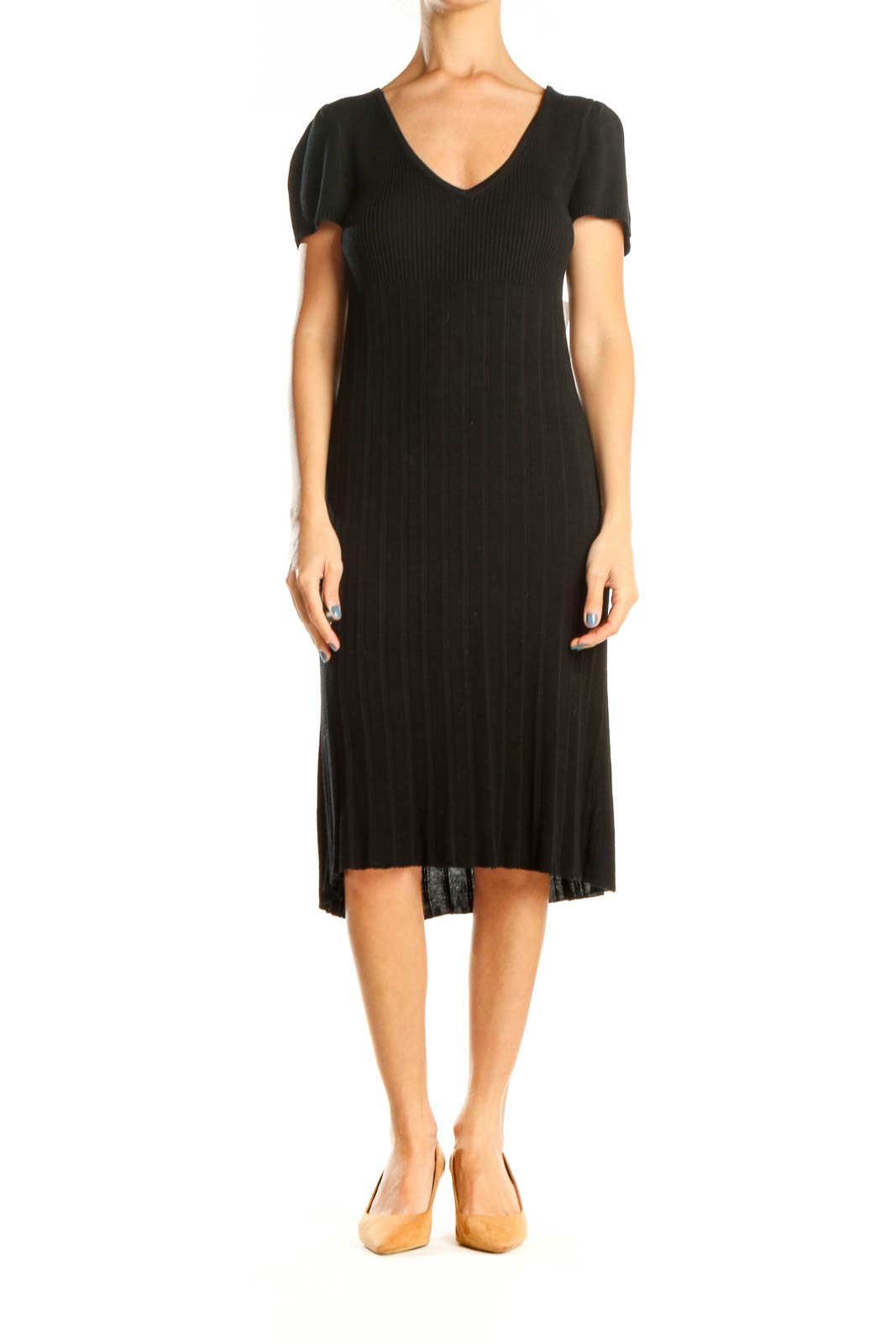 Black Ribbed Sheath Dress