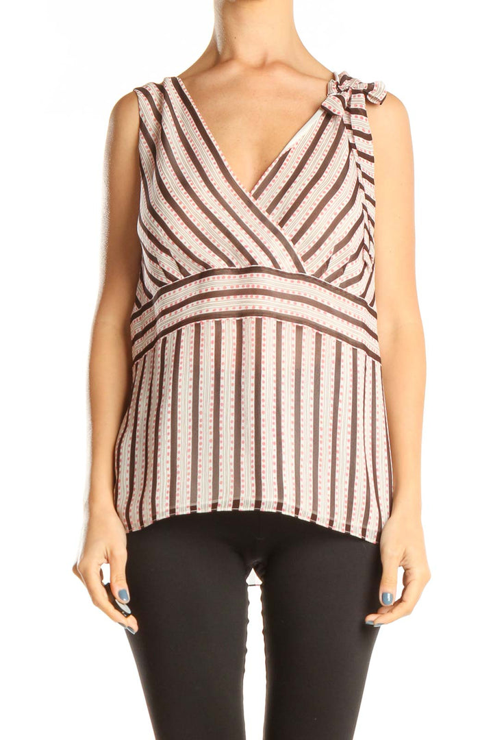 Beige Red Striped Top