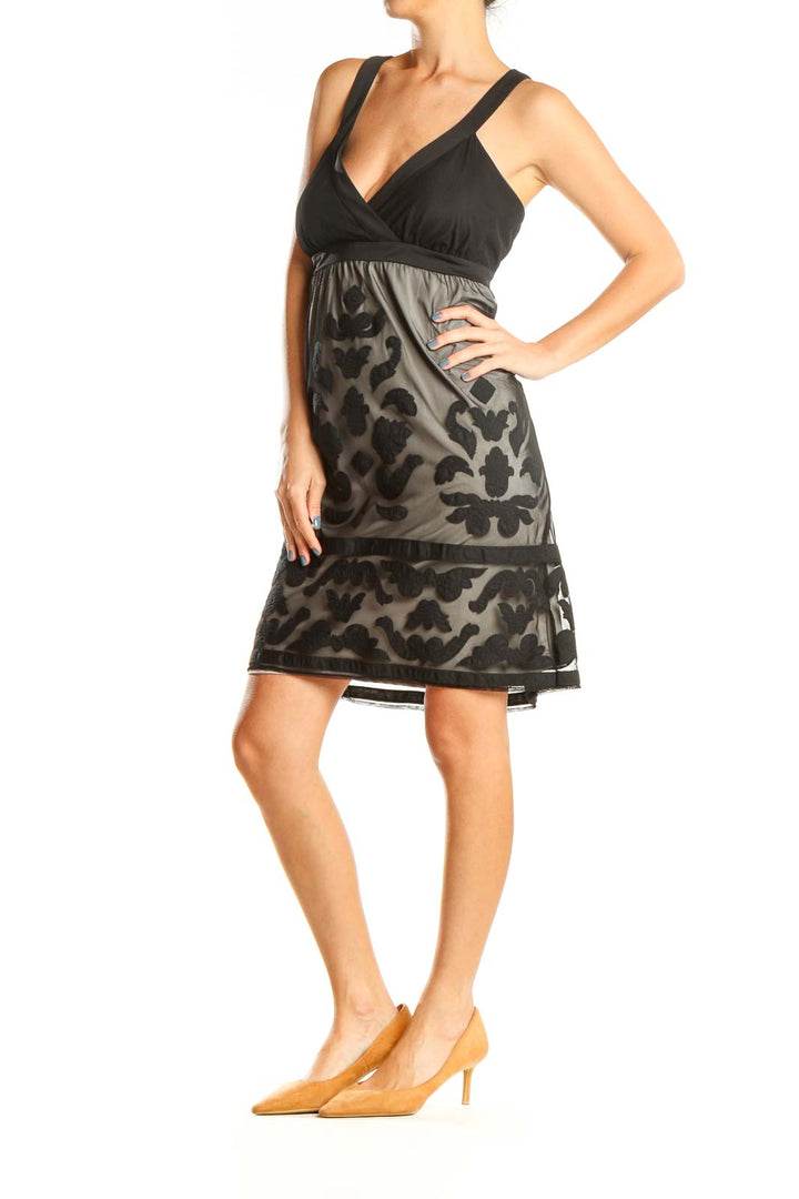 Beige Black Textured Mesh Retro Sheath Dress