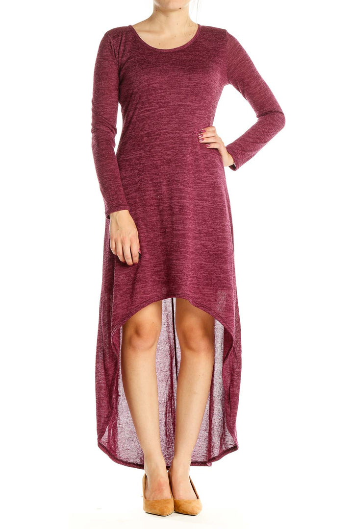 Red Day Long Sleeve High-Low Dress