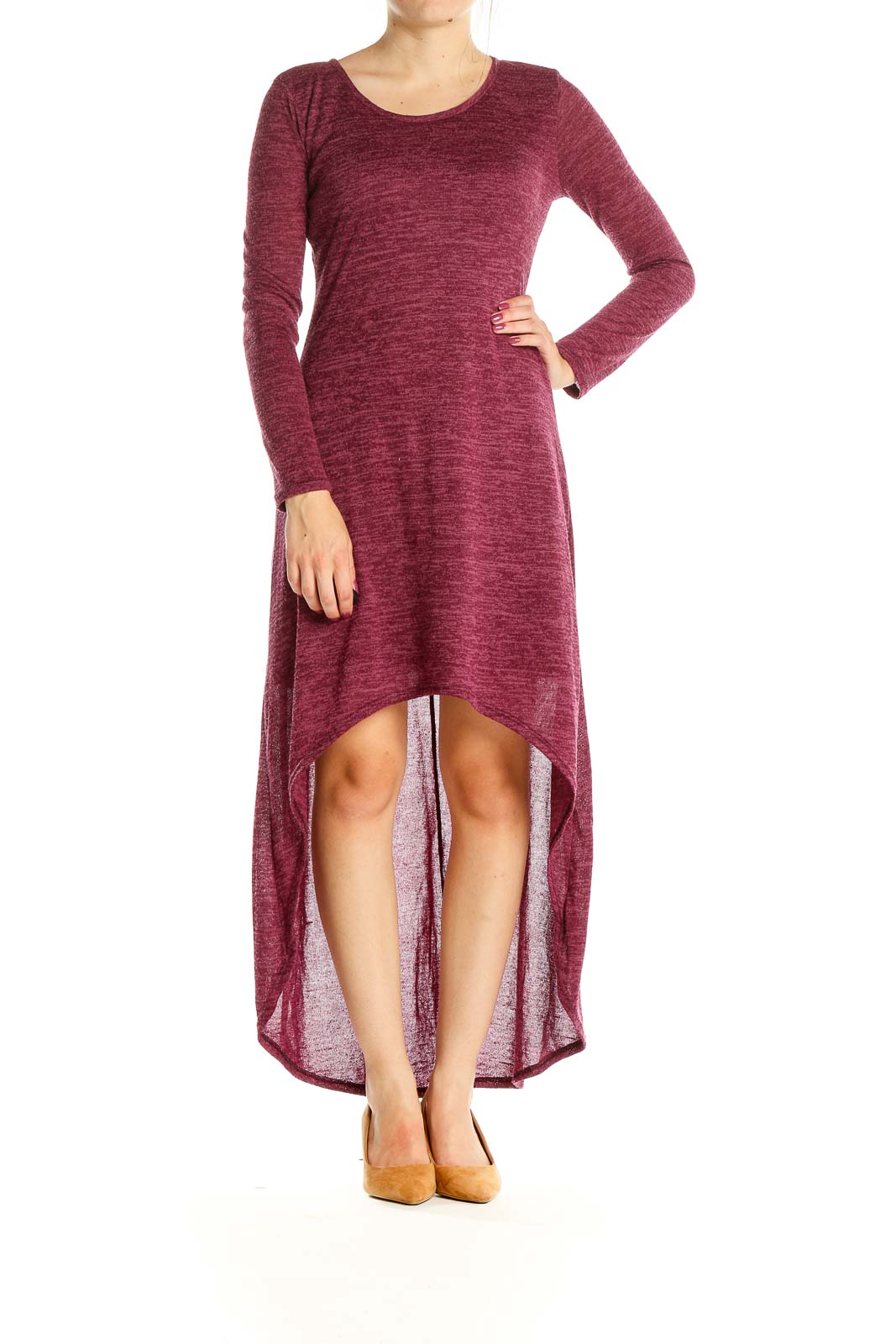 Red Day Long Sleeve High-Low Dress