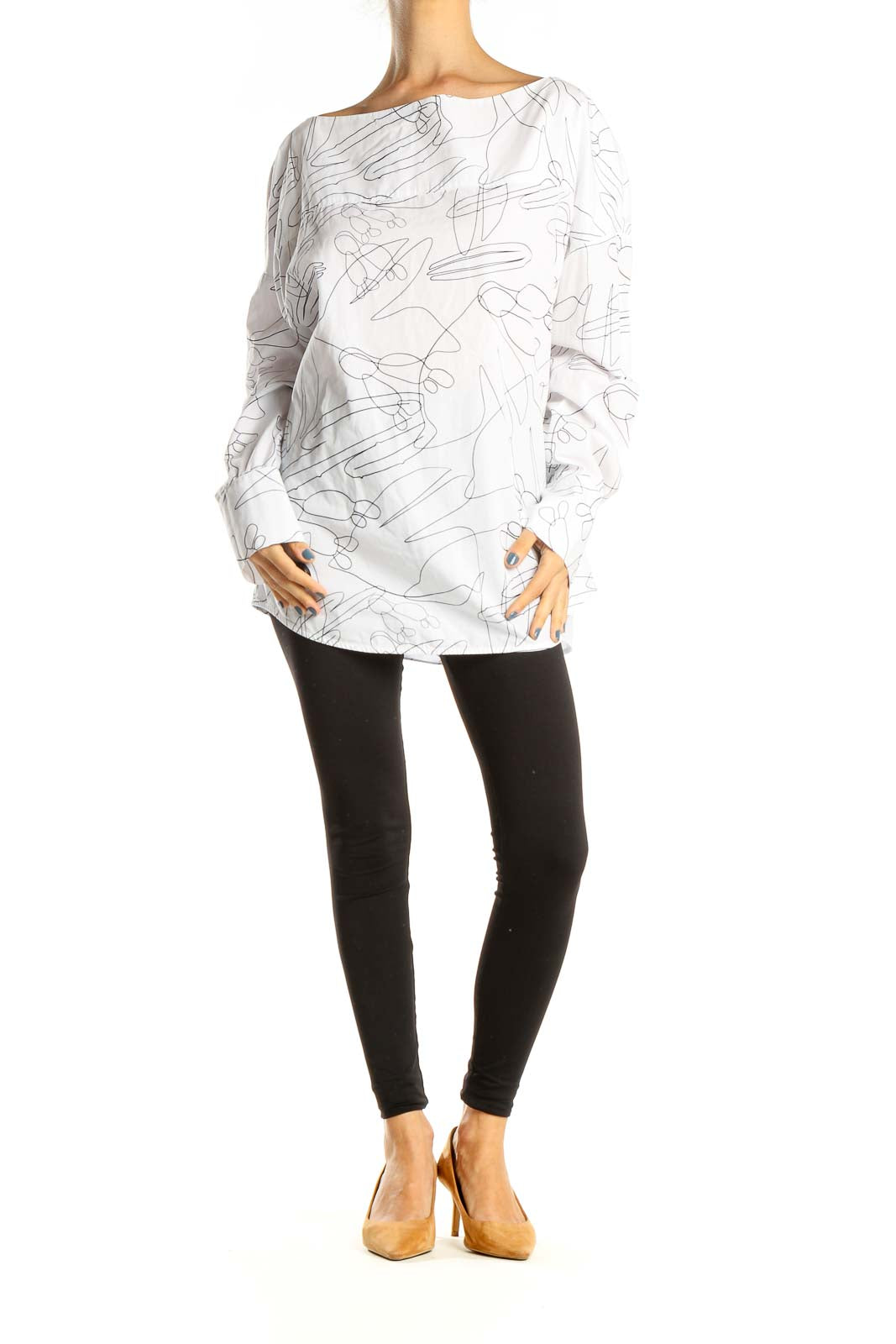 White Abstract Print Brunch Top