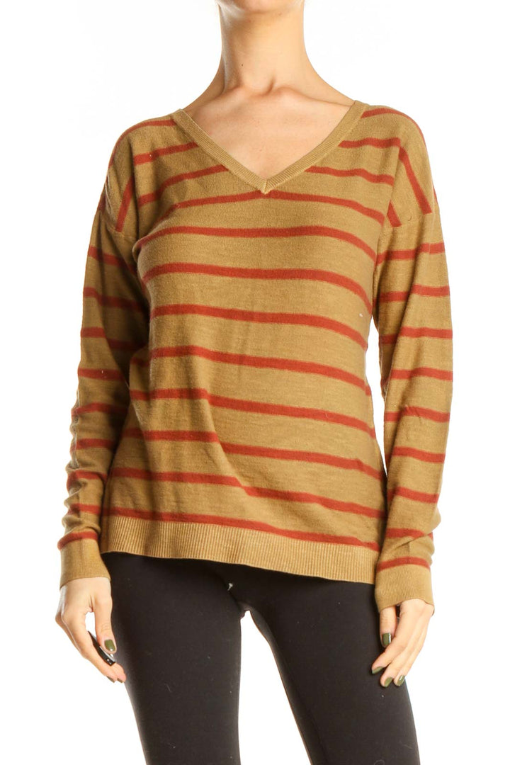 Yellow Red Striped All Day Wear Sweater