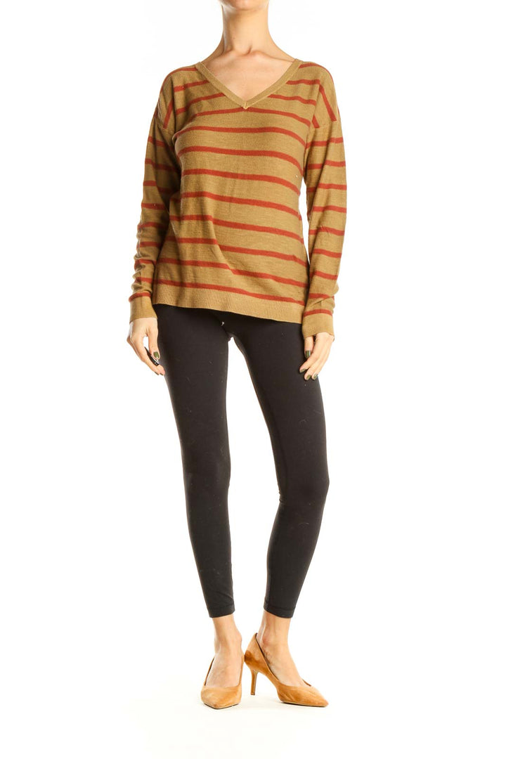 Yellow Red Striped All Day Wear Sweater