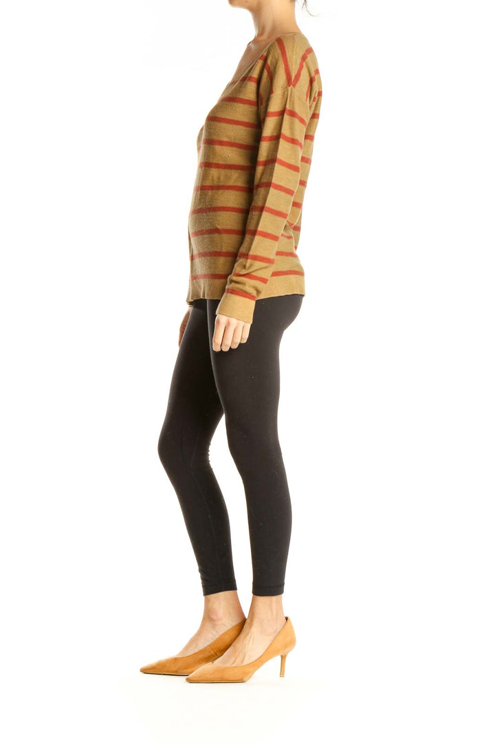 Yellow Red Striped All Day Wear Sweater