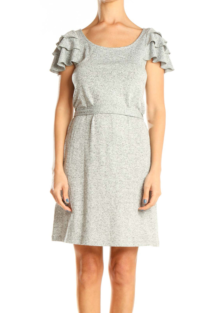 Gray Ruffle Sleeve Tie Waist Casual Dress