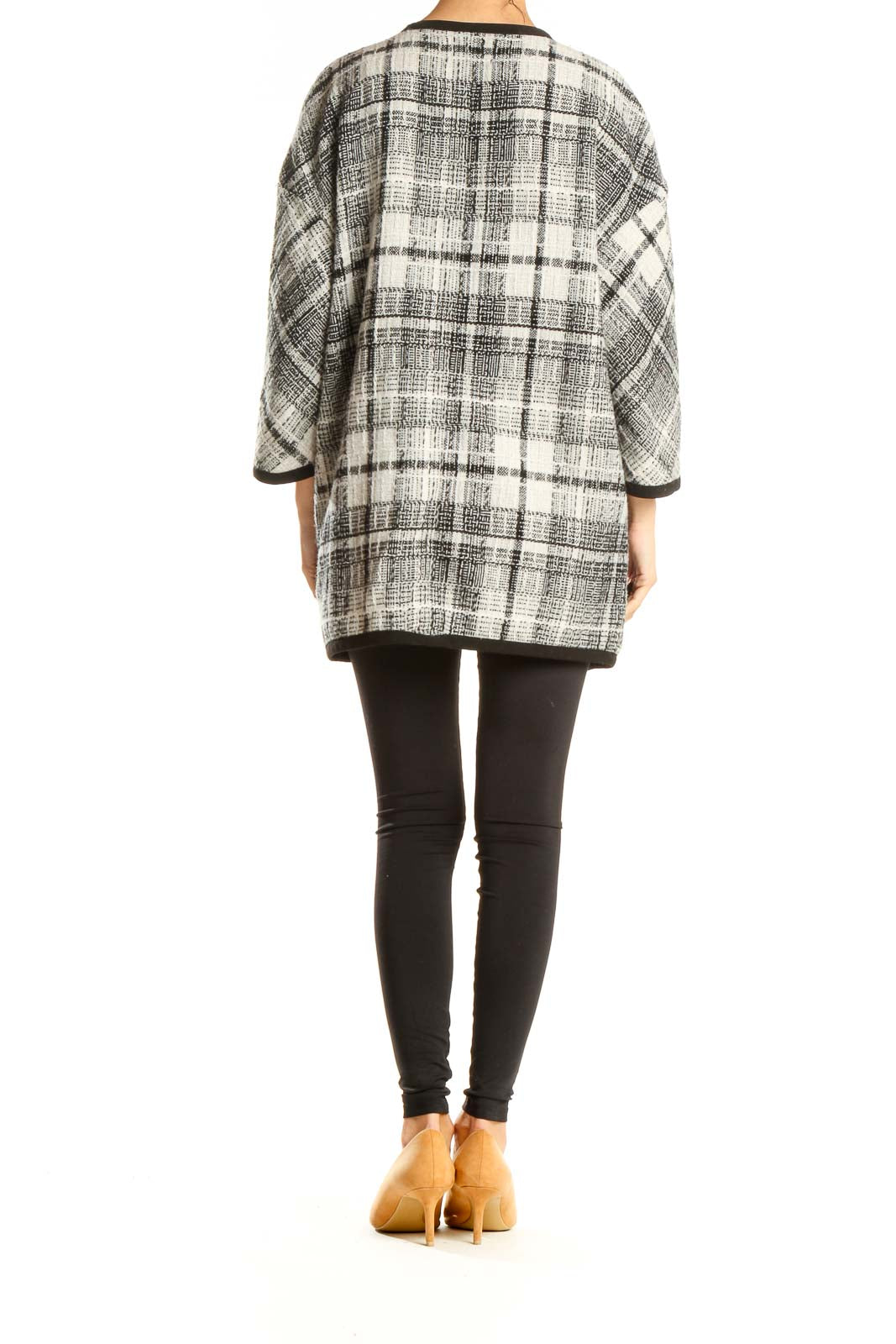 Beige Black Plaid Blazer Coat