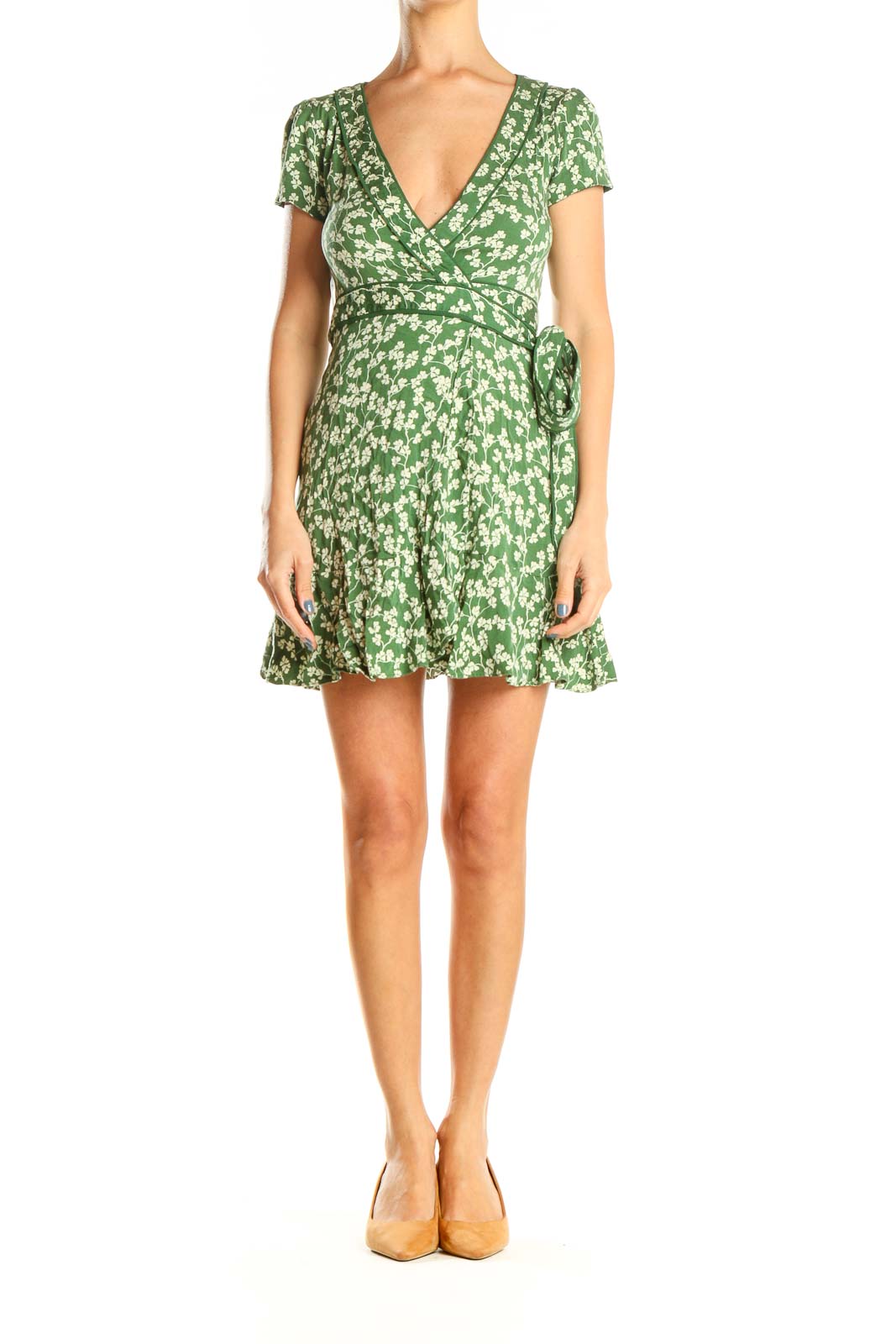 Green Floral Print Day Fit & Flare Dress