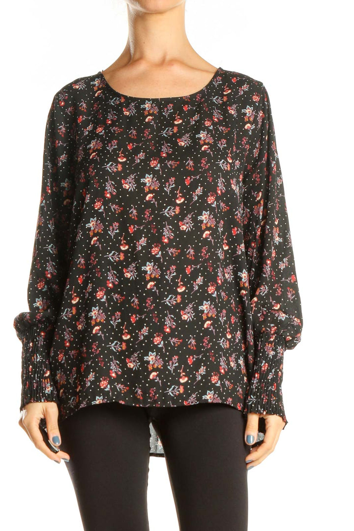 Black Floral Print Chic Top