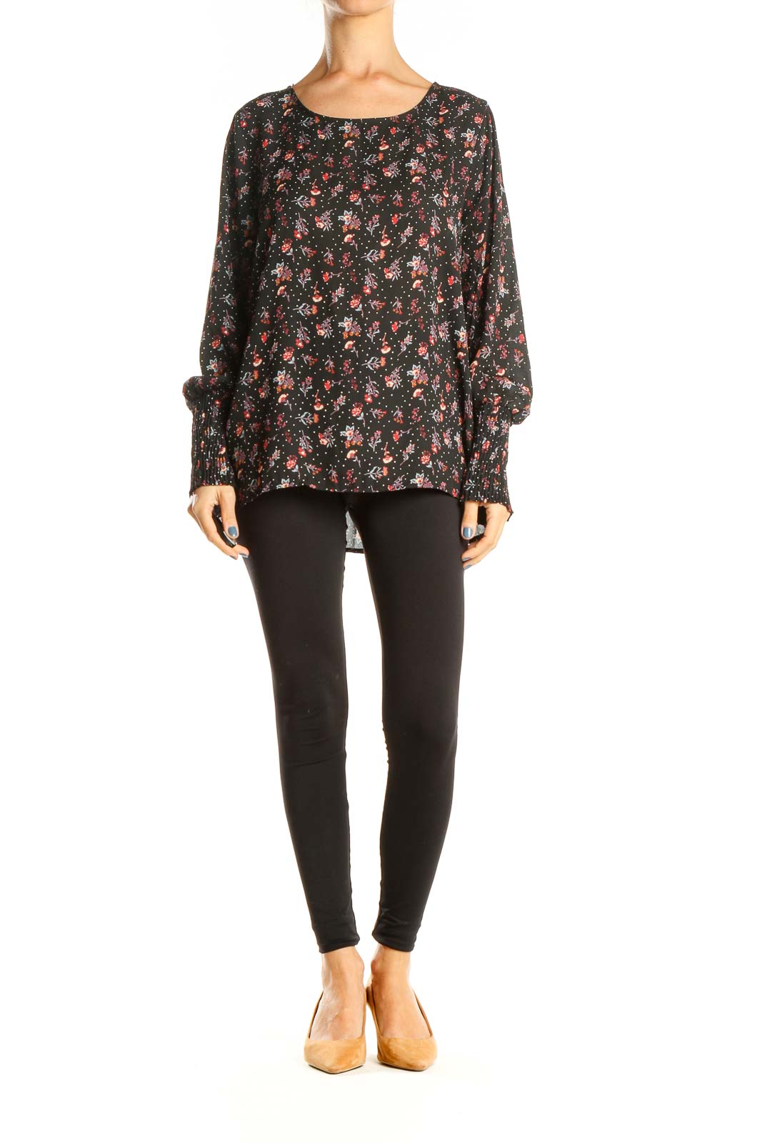 Black Floral Print Chic Top