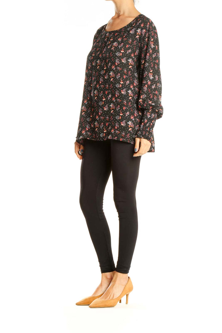 Black Floral Print Chic Top