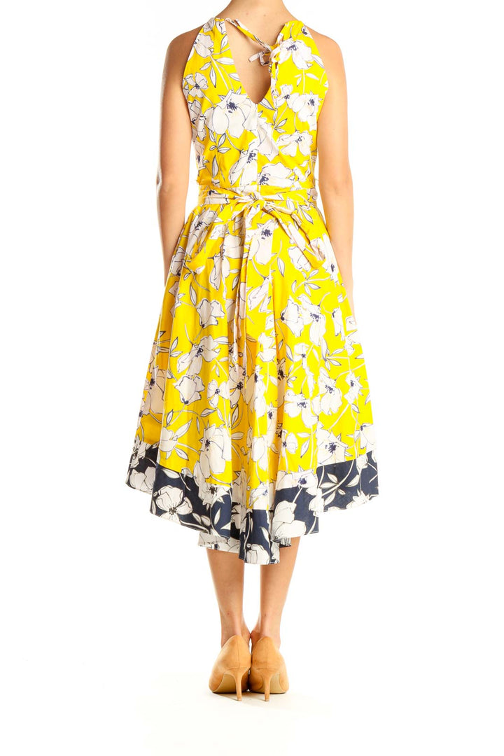 Yellow Colorblock Floral Print Fit & Flare Dress