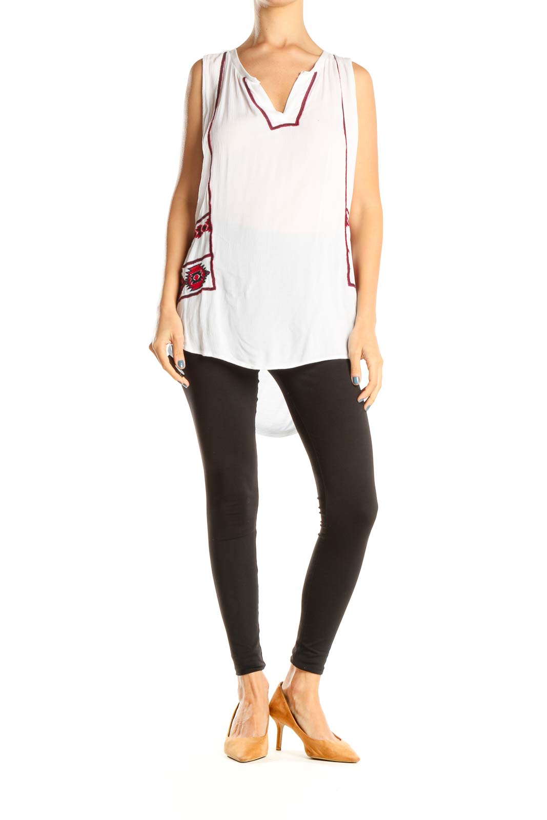 White Aztec Print Casual Top