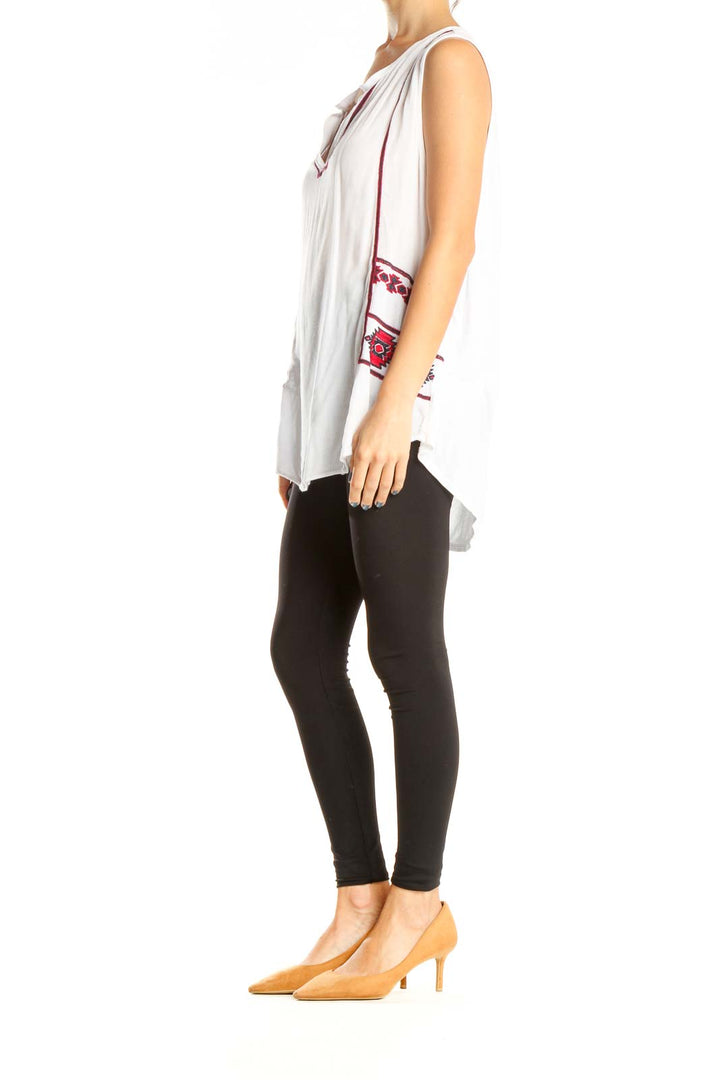 White Aztec Print Casual Top