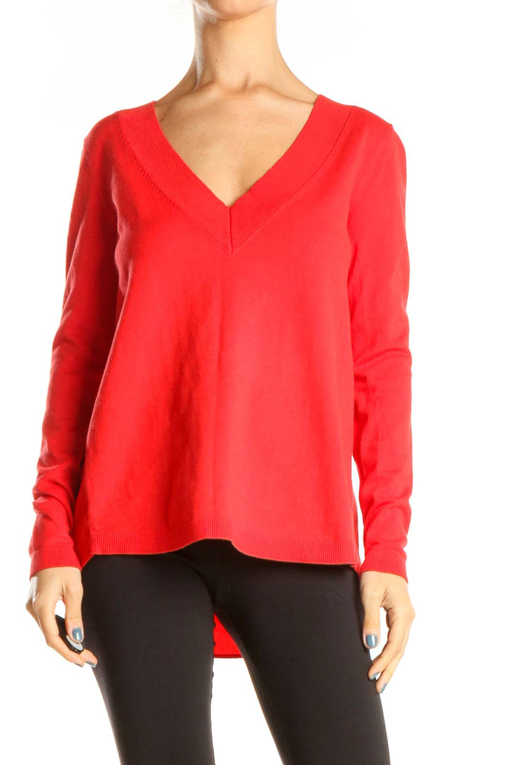 Red Casual Long Sleeve Top