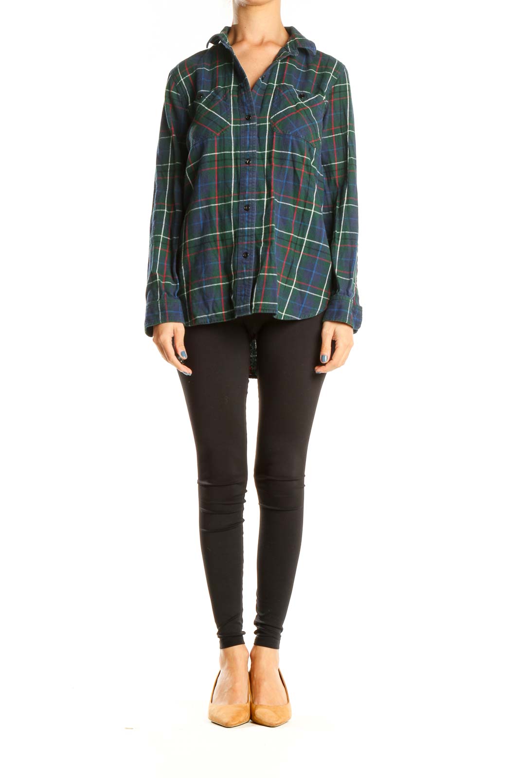 Green Checkered Casual Top