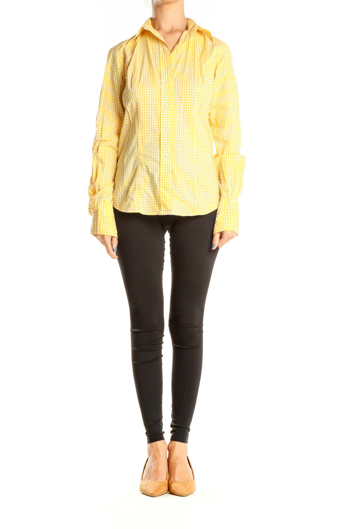 Yellow Checkered Formal Top