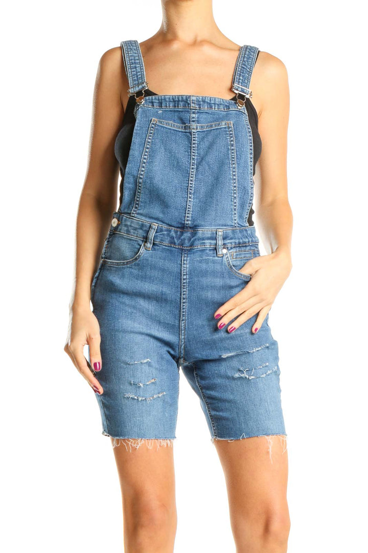 Reworked Blue Denim Distressed Overalls