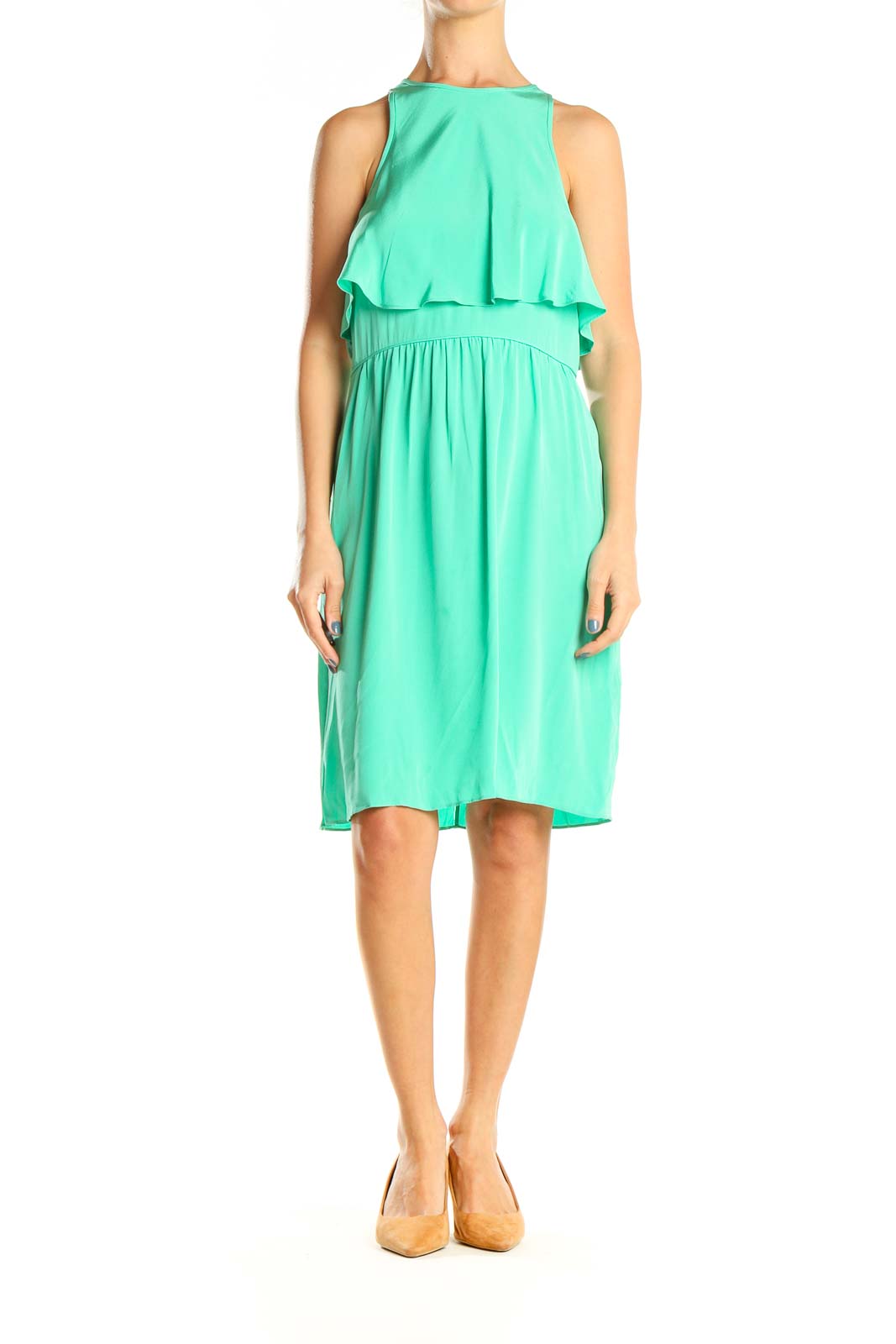 Green Retro High Neck Fit & Flare Dress