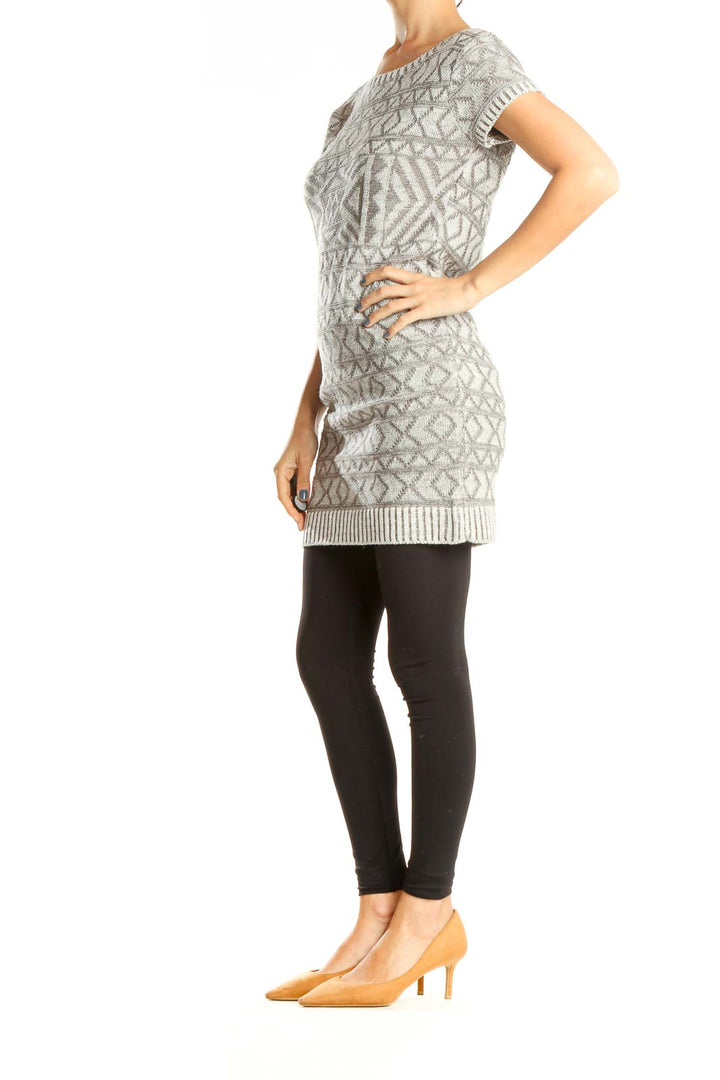 Gray Aztec Print Long Sweater Top