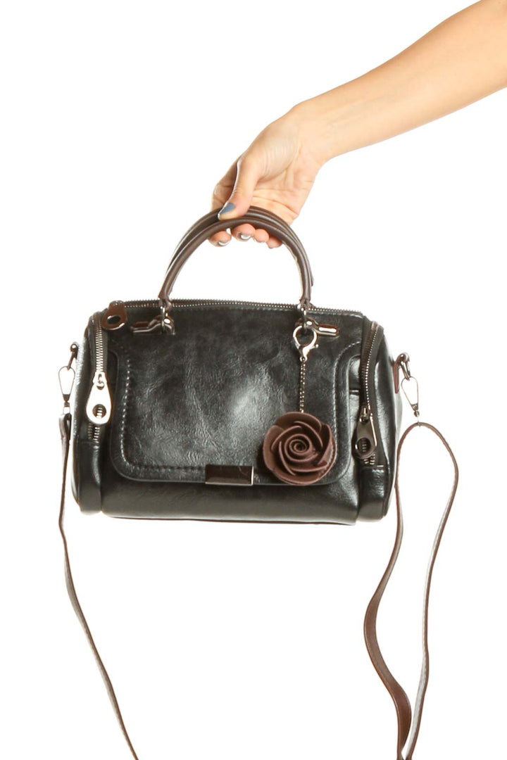 Black Satchel Bag with Rose Keychain