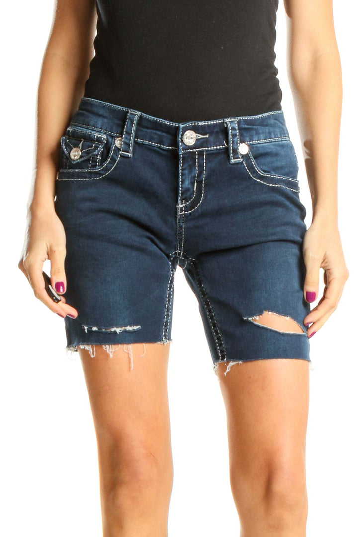 Reworked Blue Distressed Denim Shorts