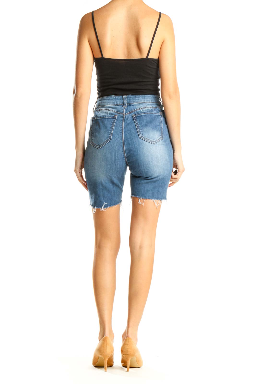 Reworked Blue Distressed Casual Denim Shorts