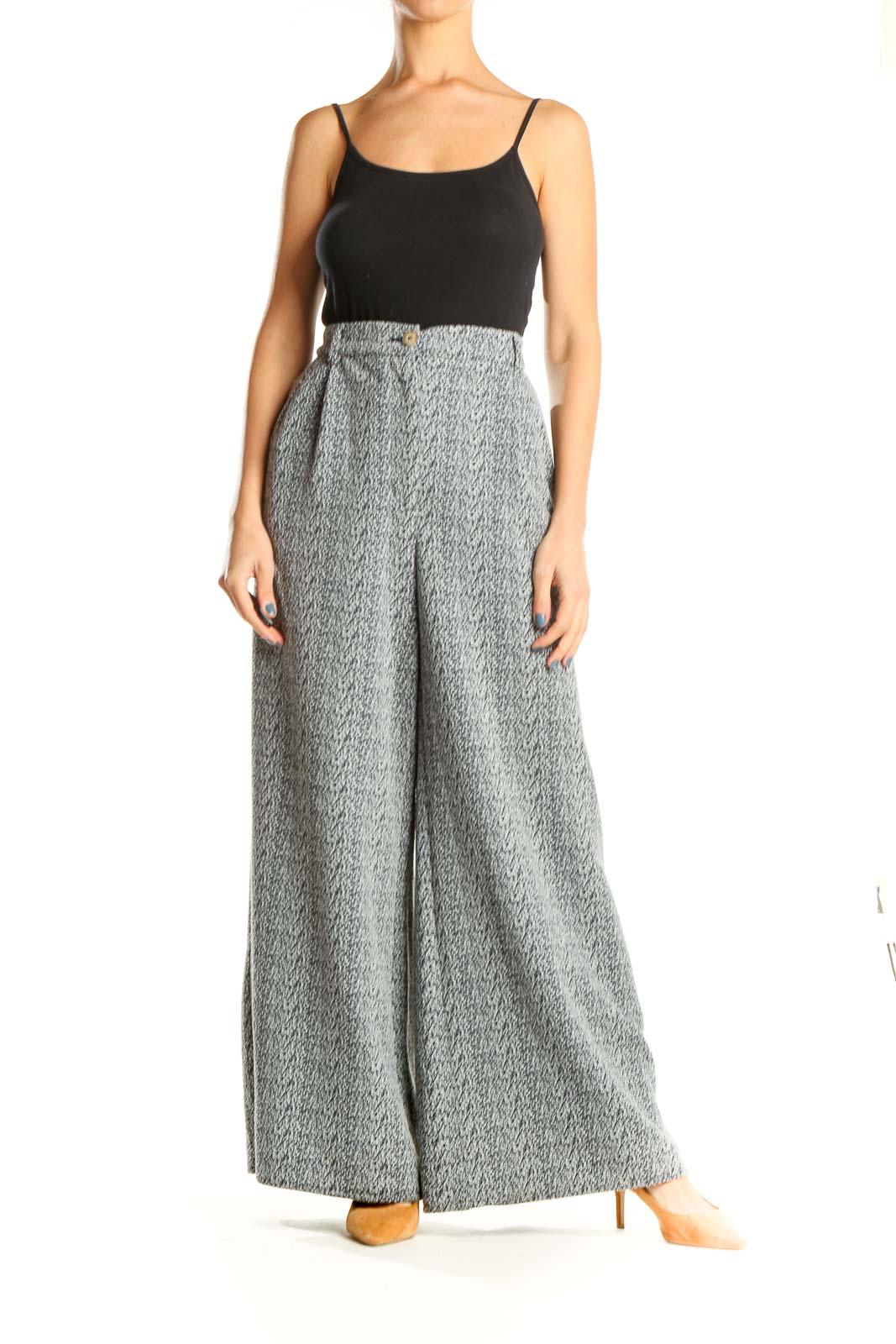 Gray Printed Retro Wide Leg Pants