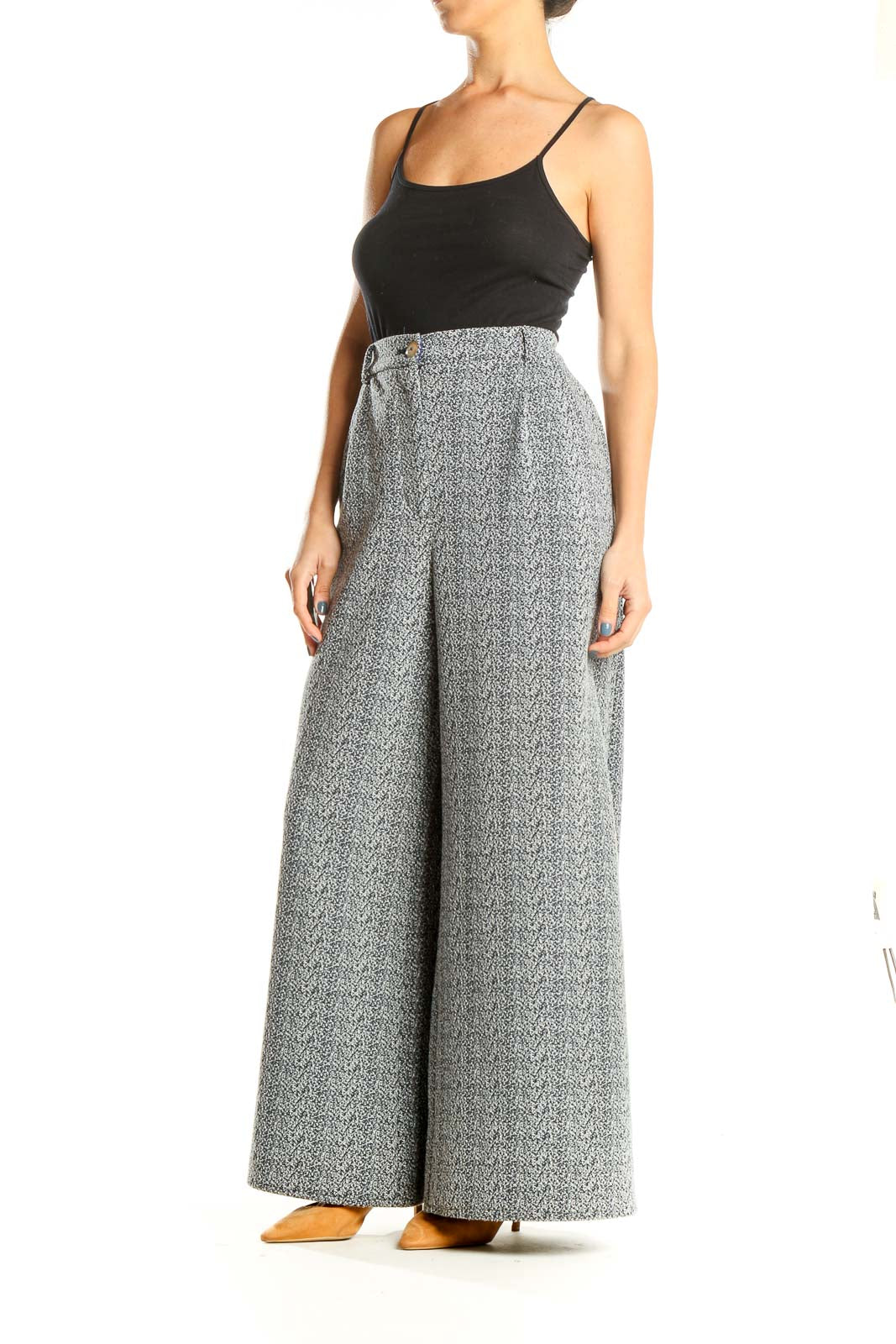 Gray Printed Retro Wide Leg Pants