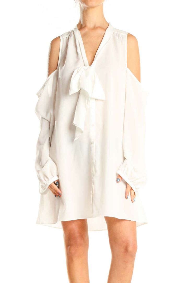 White Chic Off the Shoulder Ruffle Shift Dress