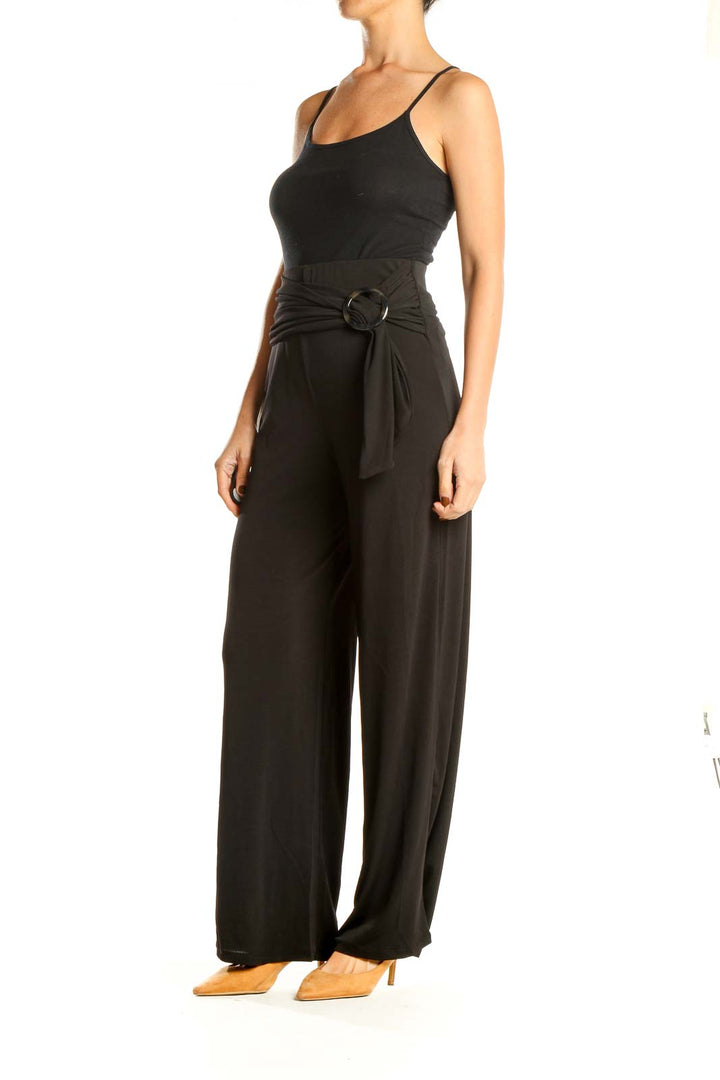 Black Wide Leg Classic Pants With Waist Detail