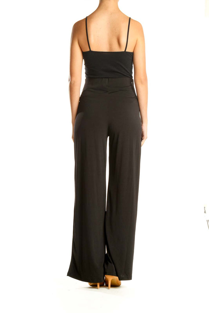 Black Wide Leg Classic Pants With Waist Detail