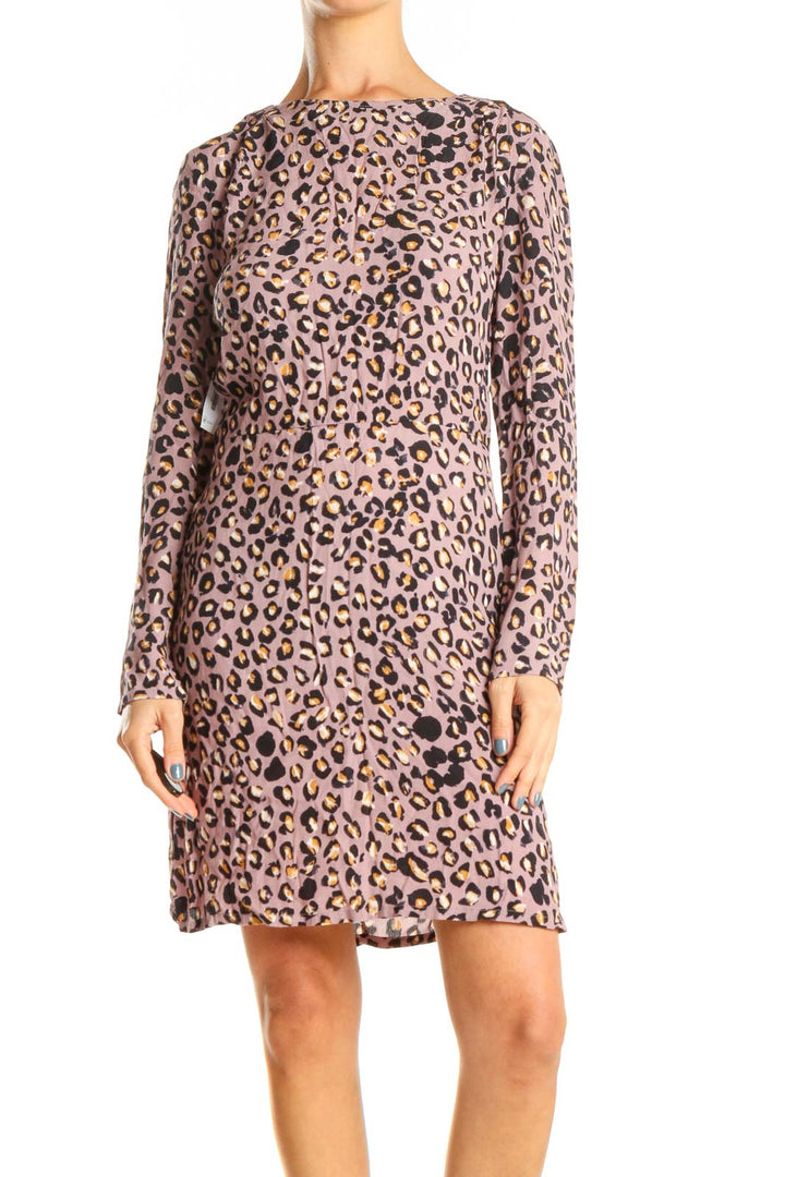 Pink Animal Print Long Sleeve Dress