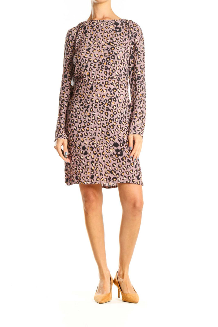 Pink Animal Print Long Sleeve Dress