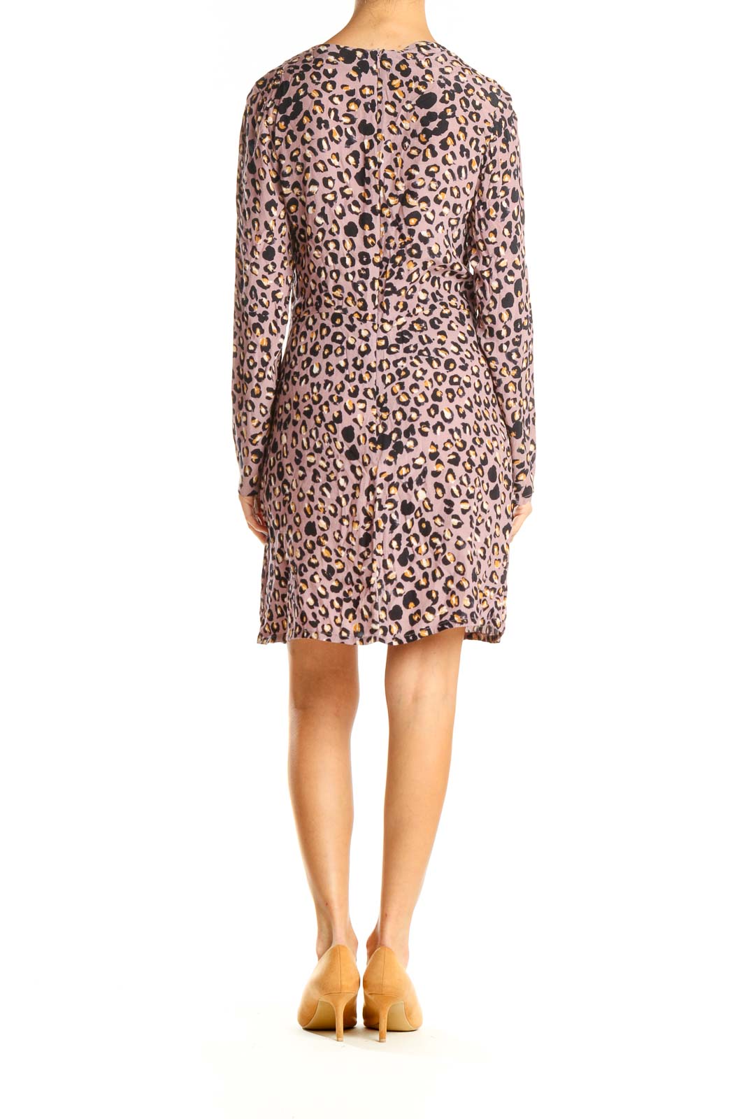 Pink Animal Print Long Sleeve Dress