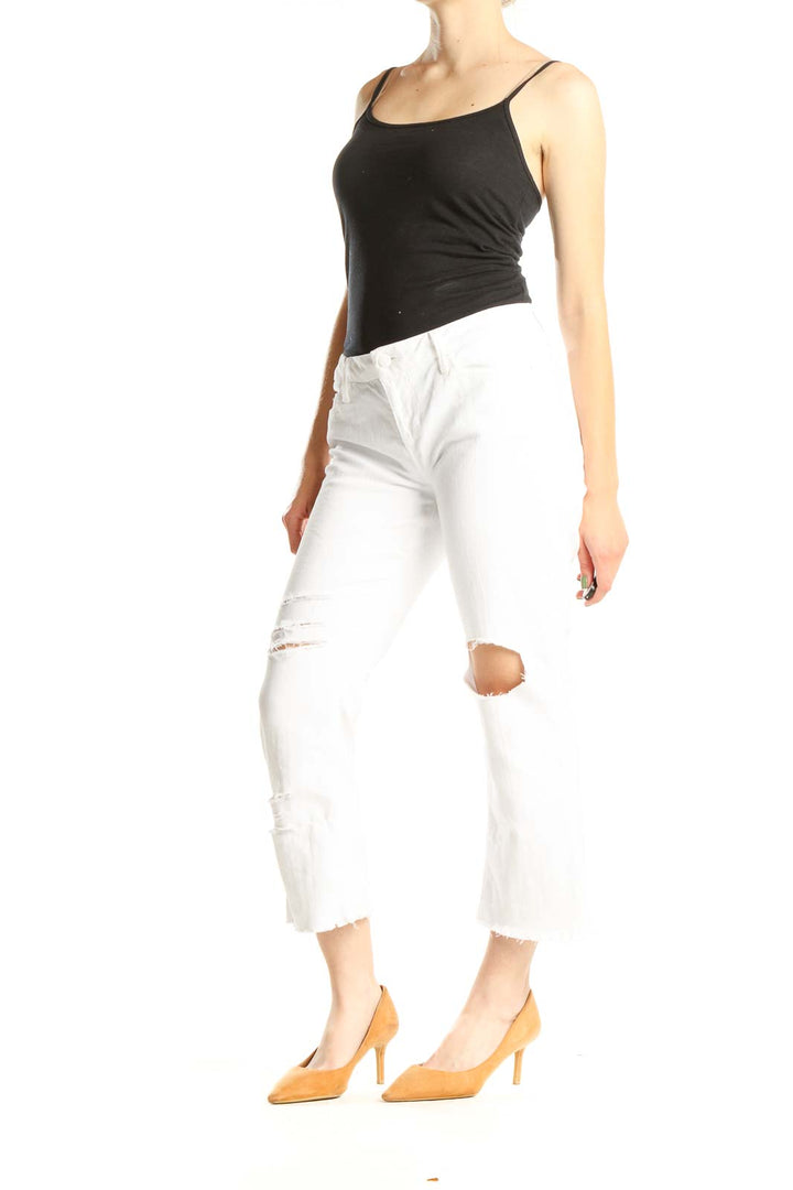 White Distressed Reworked Cropped Jeans